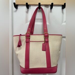 Coach VINTAGE Y2K M1K-8908 Cabana Natural Straw & Hot Pink Leather Tote 2001 EUC